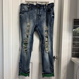 Frost Originals Shredded Jeans With Green Cord Layer Size 42x32 Streetwear